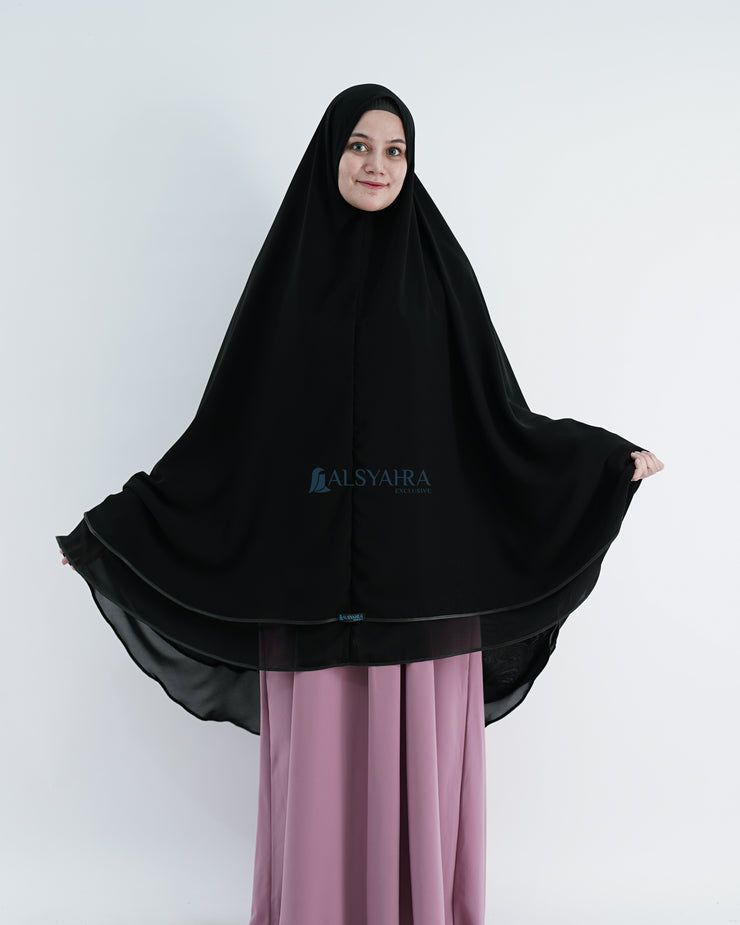 Alsyahra Exclusive Set Khimar Butterfly 2 Layer Bisban Hitam XXL Sifon Jetblack