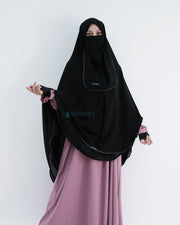 Alsyahra Exclusive Set Khimar Butterfly 2 Layer Bisban Hitam XXL Sifon Jetblack