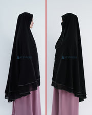 Alsyahra Exclusive Set Khimar Butterfly 2 Layer Bisban Hitam XXL Sifon Jetblack