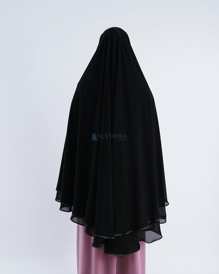 Alsyahra Exclusive Set Khimar Butterfly 2 Layer Bisban Hitam XXL Sifon Jetblack