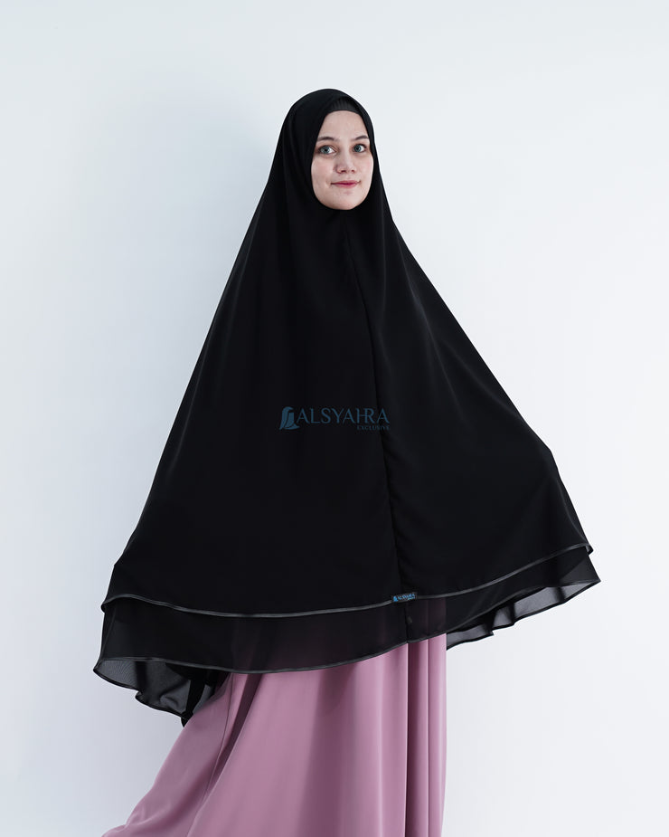 Alsyahra Exclusive Set Khimar Butterfly 2 Layer Bisban Hitam XXL Sifon Jetblack