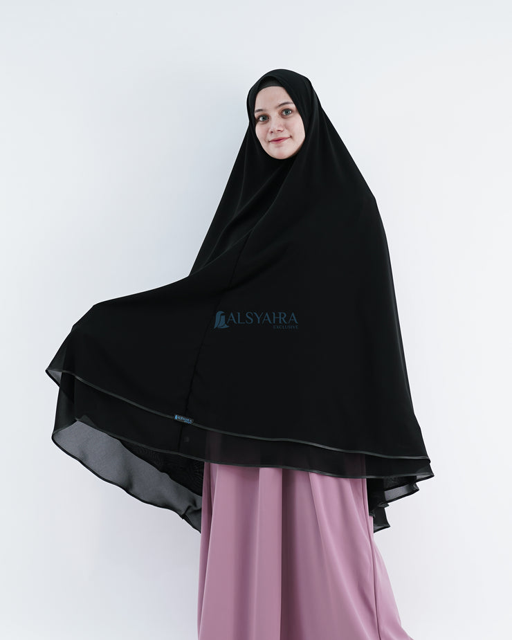 Alsyahra Exclusive Set Khimar Butterfly 2 Layer Bisban Hitam XXL Sifon Jetblack