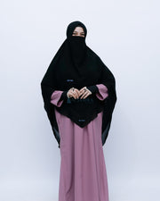 Alsyahra Exclusive Set Khimar Cadar Tali Shofa Sifon Jetblack 2 Layer XL