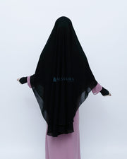 Alsyahra Exclusive Set Khimar Cadar Tali Shofa Sifon Jetblack 2 Layer XL