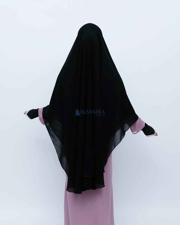Alsyahra Exclusive Set Khimar Cadar Tali Shofa Sifon Jetblack 2 Layer XL