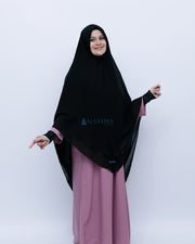 Alsyahra Exclusive Set Khimar Cadar Tali Shofa Sifon Jetblack 2 Layer XXL