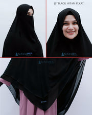 Alsyahra Exclusive Set Khimar Cadar Tali Shofa Sifon Jetblack 2 Layer XXL