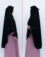Alsyahra Exclusive Set Khimar Cadar Tali Shofa Sifon Jetblack 2 Layer XXL