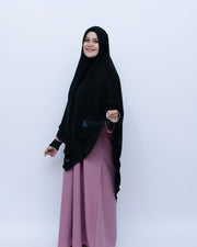 Alsyahra Exclusive Set Khimar Cadar Tali Shofa Sifon Jetblack 2 Layer XXL