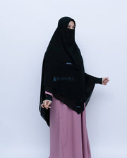 Alsyahra Exclusive Set Khimar Cadar Tali Shofa Sifon Jetblack 2 Layer XXL