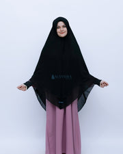 Alsyahra Exclusive Set Khimar Cadar Tali Shofa Sifon Jetblack 2 Layer XXL