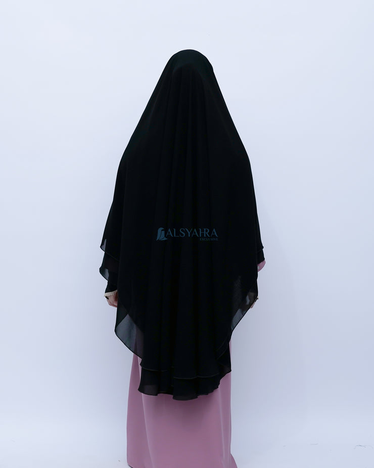 Alsyahra Exclusive Set Khimar Cadar Tali Shofa Sifon Jetblack 2 Layer XXL