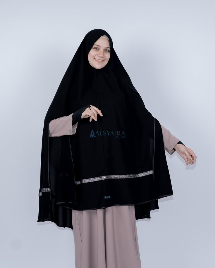 Set Khimar Pita India Silver Handsplit Bisban Cadar Tali Jetblack Alsyahra Exclusive