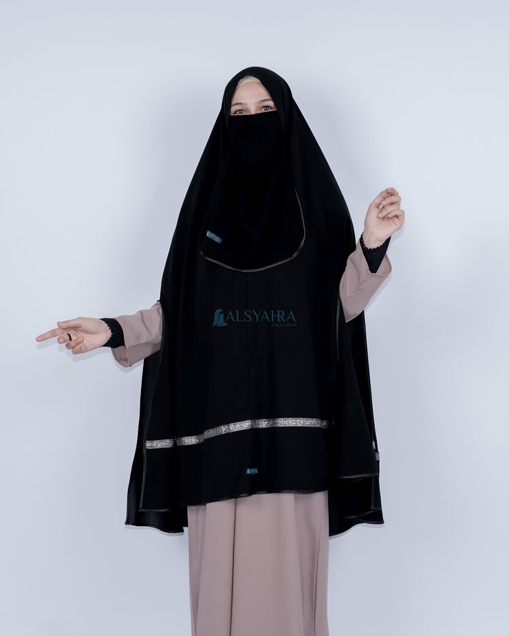Set Khimar Pita India Silver Handsplit Bisban Cadar Tali Jetblack Alsyahra Exclusive