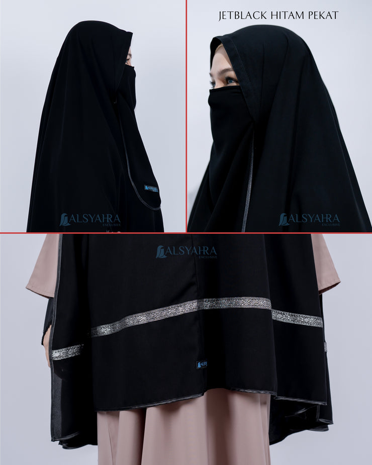 Set Khimar Pita India Silver Handsplit Bisban Cadar Tali Jetblack Alsyahra Exclusive