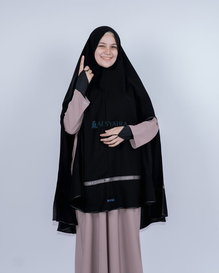 Set Khimar Pita India Silver Handsplit Bisban Cadar Tali Jetblack Alsyahra Exclusive