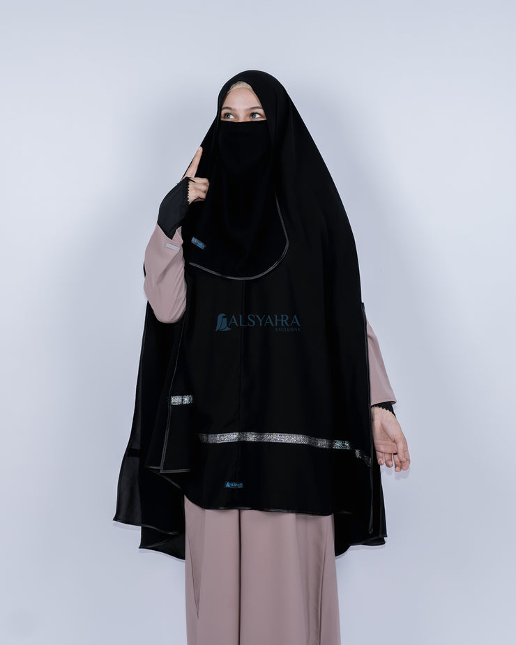 Set Khimar Pita India Silver Handsplit Bisban Cadar Tali Jetblack Alsyahra Exclusive
