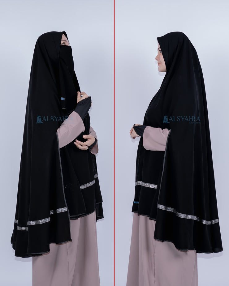 Set Khimar Pita India Silver Handsplit Bisban Cadar Tali Jetblack Alsyahra Exclusive