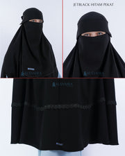 Set Khimar Syari Handzipper Altaj Haramain Niqab Poni Jetblack Alsyahra Exclusive