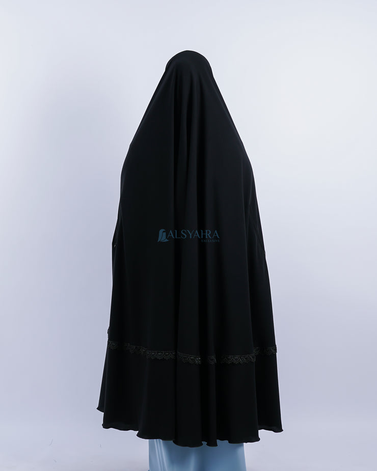 Set Khimar Syari Handzipper Altaj Haramain Niqab Poni Jetblack Alsyahra Exclusive