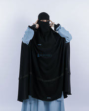 Set Khimar Syari Handzipper Altaj Haramain Niqab Poni Jetblack Alsyahra Exclusive