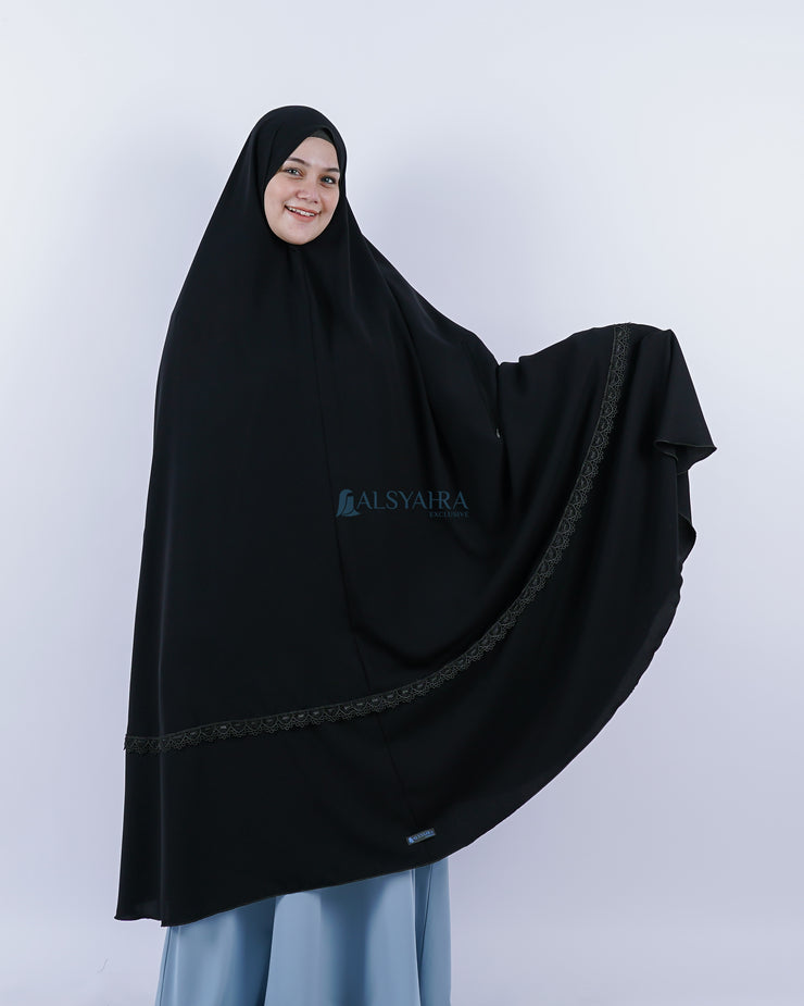Set Khimar Syari Handzipper Altaj Haramain Niqab Poni Jetblack Alsyahra Exclusive