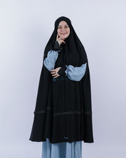 Set Khimar Syari Handzipper Altaj Haramain Niqab Poni Jetblack Alsyahra Exclusive