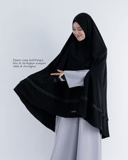 Set Khimar Syari Handzipper Altaj Size XL Niqab Poni Jetblack Alsyahra Exclusive