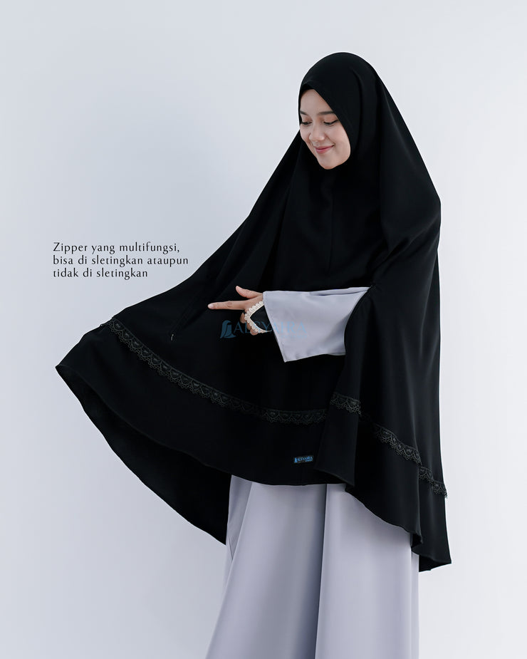 Set Khimar Syari Handzipper Altaj Size XL Niqab Poni Jetblack Alsyahra Exclusive