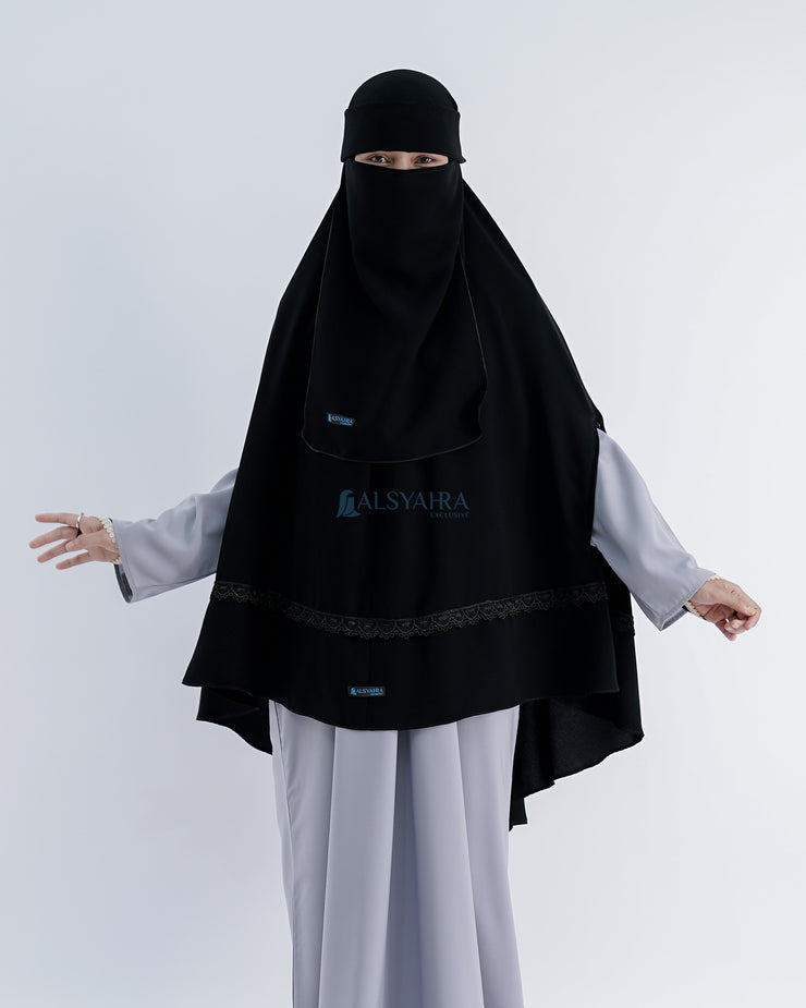Set Khimar Syari Handzipper Altaj Size XL Niqab Poni Jetblack Alsyahra Exclusive