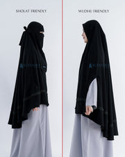 Set Khimar Syari Handzipper Altaj Size XL Niqab Poni Jetblack Alsyahra Exclusive