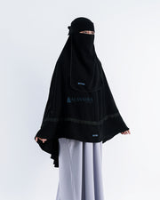 Set Khimar Syari Handzipper Altaj Size XL Niqab Poni Jetblack Alsyahra Exclusive