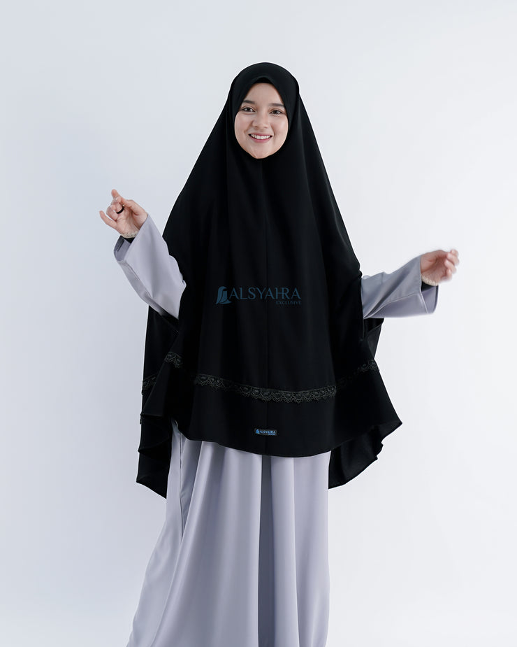 Set Khimar Syari Handzipper Altaj Size XL Niqab Poni Jetblack Alsyahra Exclusive