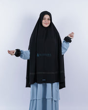 Set Khimar Syari Handzipper Altaj Size XXL Niqab Poni Jetblack Alsyahra Exclusive