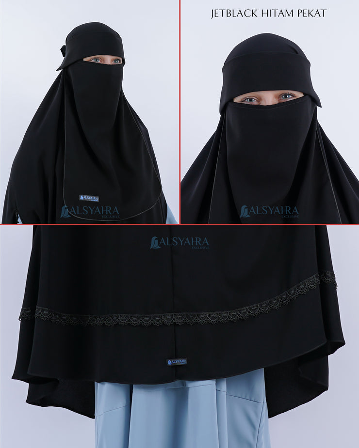 Set Khimar Syari Handzipper Altaj Size XXL Niqab Poni Jetblack Alsyahra Exclusive