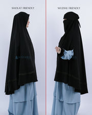 Set Khimar Syari Handzipper Altaj Size XXL Niqab Poni Jetblack Alsyahra Exclusive