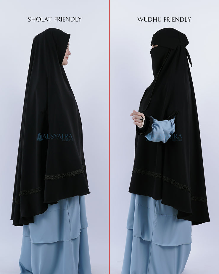 Set Khimar Syari Handzipper Altaj Size XXL Niqab Poni Jetblack Alsyahra Exclusive