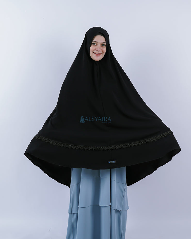 Set Khimar Syari Handzipper Altaj Size XXL Niqab Poni Jetblack Alsyahra Exclusive