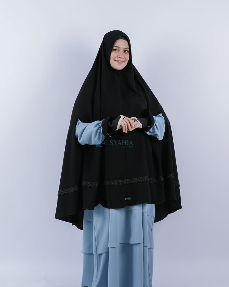 Set Khimar Syari Handzipper Altaj Size XXL Niqab Poni Jetblack Alsyahra Exclusive