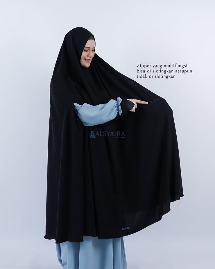 Set Khimar Syari Handzipper Haramain Jetblack Alsyahra Exclusive