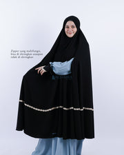 Set Khimar Syari Handzipper Nailah Haramain Niqab Poni Jetblack Alsyahra Exclusive