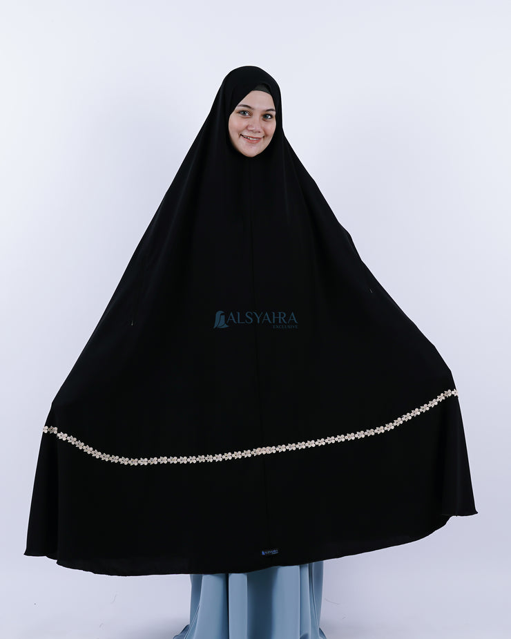 Set Khimar Syari Handzipper Nailah Haramain Niqab Poni Jetblack Alsyahra Exclusive