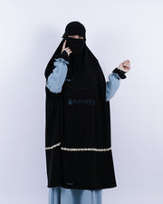 Set Khimar Syari Handzipper Nailah Haramain Niqab Poni Jetblack Alsyahra Exclusive