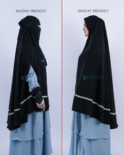 Set Khimar Syari Handzipper Nailah Size XXL Niqab Poni Jetblack Alsyahra Exclusive