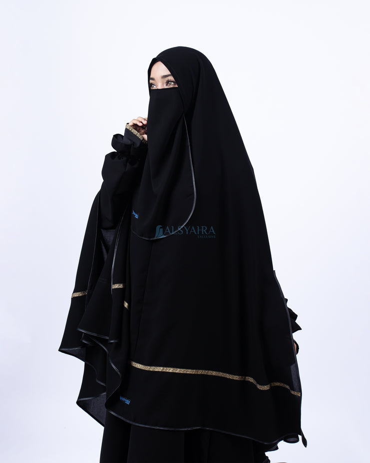 Khimar Kiswah Handsplit Bisban Cadar Tali Jetblack Alsyahra Exclusive