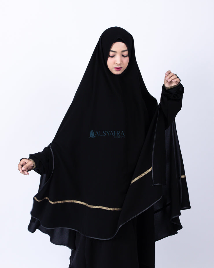 Khimar Kiswah Handsplit Bisban Cadar Tali Jetblack Alsyahra Exclusive