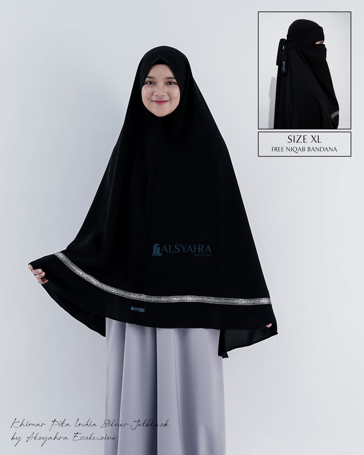 Alsyahra Exclusive Set Khimar Pita India Non Pet Niqab Bandana Jetblack XL
