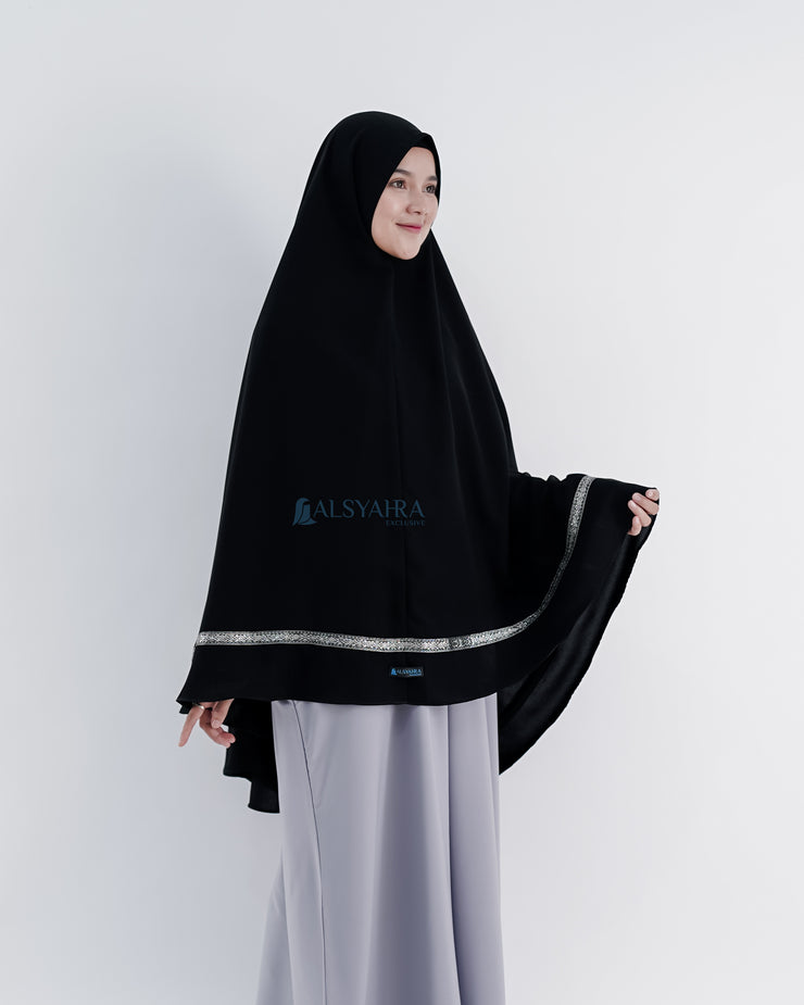 Alsyahra Exclusive Set Khimar Pita India Non Pet Niqab Bandana Jetblack XL