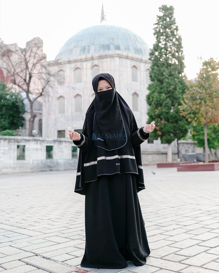 Set Khimar Pita India Silver Handsplit Pad Bisban Cadar Tali Kids Jetblack Alsyahra Exclusive