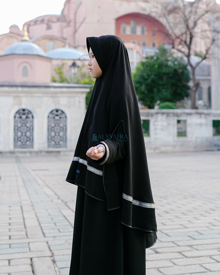 Set Khimar Pita India Silver Handsplit Pad Bisban Cadar Tali Kids Jetblack Alsyahra Exclusive